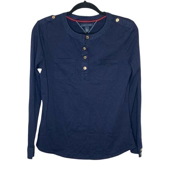 Tommy Hilfiger Women’s Gold Button Henley Style Top Size Medium - Picture 1 of 9